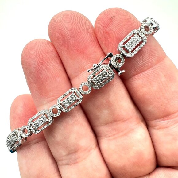 Womens Bracelet 14K White Gold 2 CT. Total Weight Diamond Art Deco Inspired - Picture 3 of 9